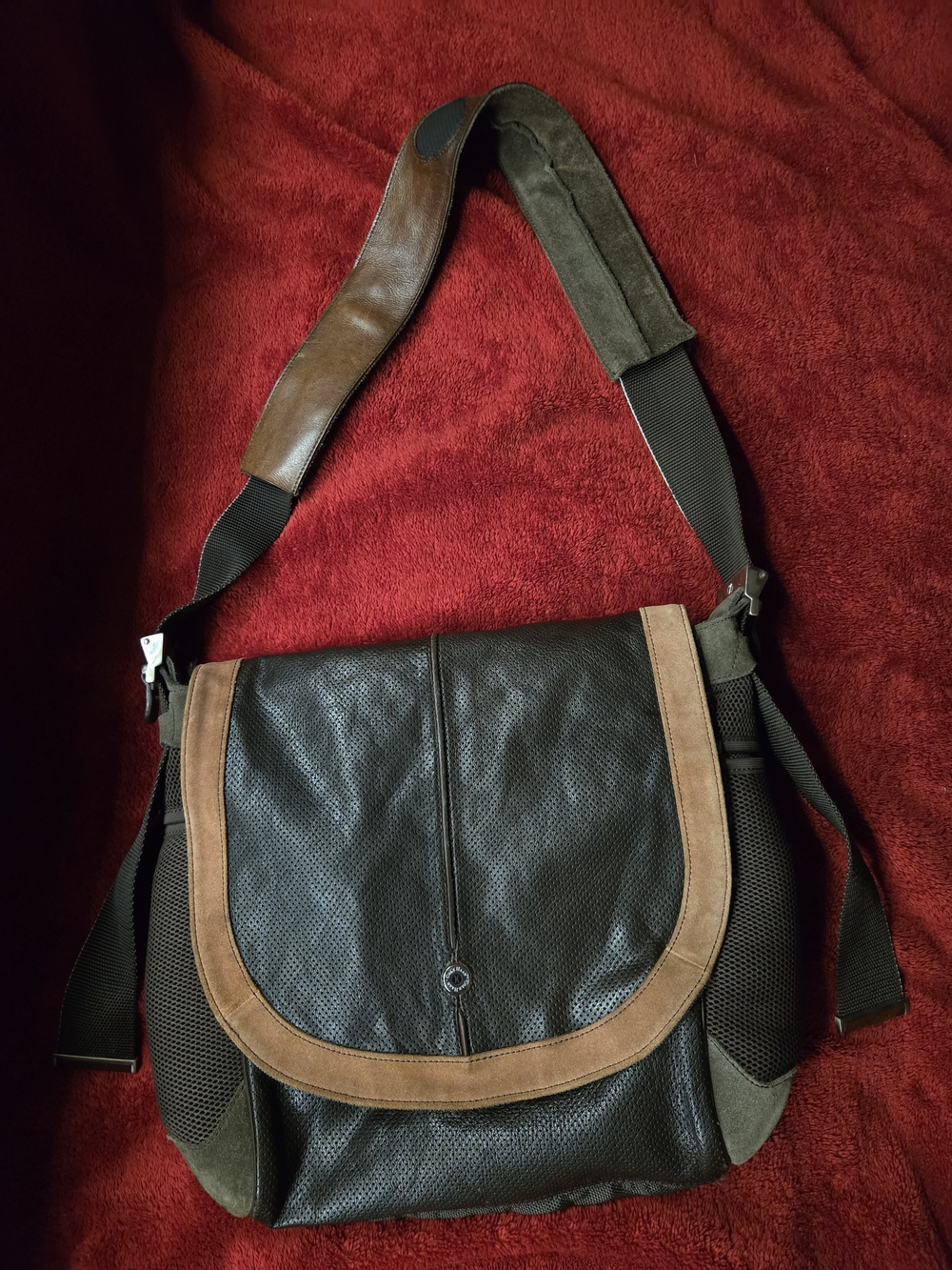 Cole Haan Black Messenger Laptop Bag with Brown Trim